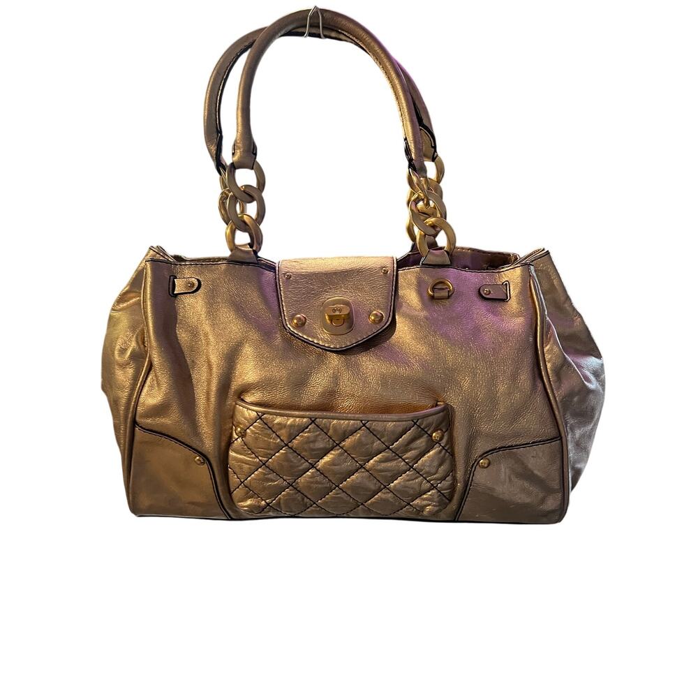 Vintage Juicy Couture Metallic Gold Leather Satchel Y2K P&G Era Bowler Bag - Picture 2 of 12